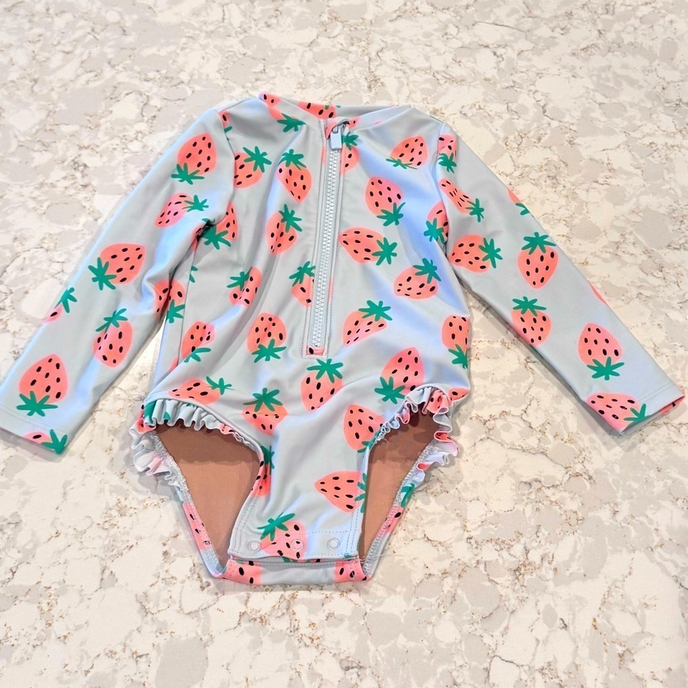 Old Navy 12-18M Strawberry Print Long Sleeve Swimsuit